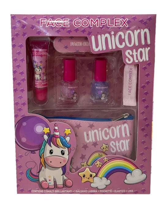 Face Complex confezione unicorn star (2 smalti+ 1 balsamo+pochette+elastico+lima)